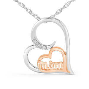 14K Rose Gold Plated Sterling Silver Diamond Accent Mom Heart Pendant Necklace-1