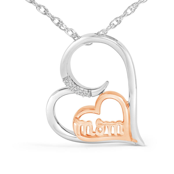 14K Rose Gold Plated Sterling Silver Diamond Accent Mom Heart Pendant Necklace