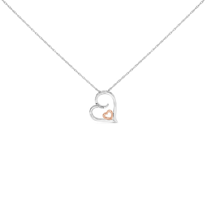 14K Rose Gold Plated Sterling Silver Diamond Accent Heart Pendant Necklace