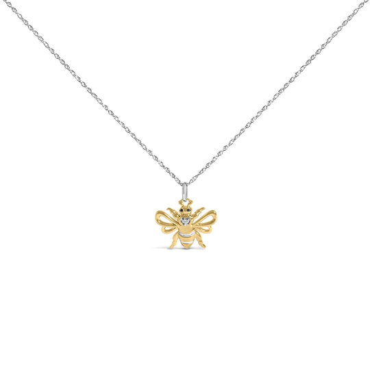 14K Yellow Gold Plated Sterling Silver Diamond Accent Bee Pendant Necklace-0