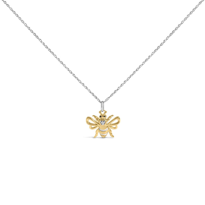 14K Yellow Gold Plated Sterling Silver Diamond Accent Bee Pendant Necklace
