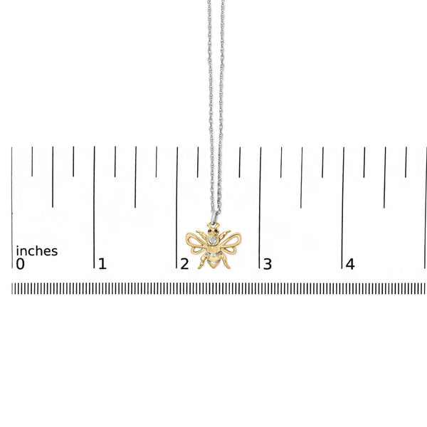 14K Yellow Gold Plated Sterling Silver Diamond Accent Bee Pendant Necklace