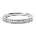 14K gold ring with round diamond stones in a milgrain wedding band