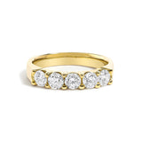 14K gold ring with 5 round diamond stones set in a row thumbnail 1