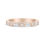 14K rose gold ring with baguette and round diamond stones thumbnail 1