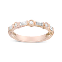 14K Rose Gold 3/8 Cttw Baguette and Round Diamond Bridal Band - (H-I Color, VS1-VS2 Clarity)