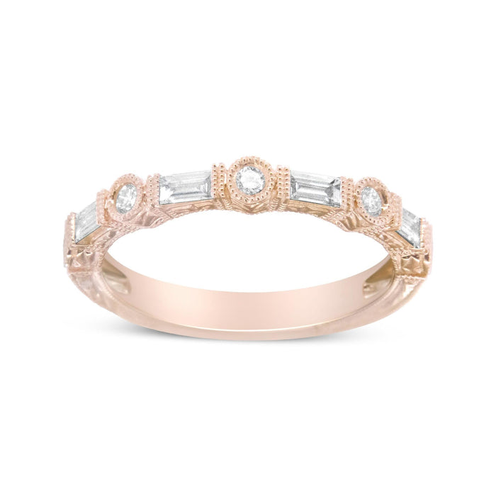 14K Rose Gold 3/8 Cttw Baguette and Round Diamond Bridal Band - (H-I Color, VS1-VS2 Clarity)