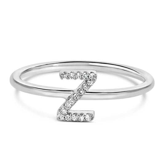 10K White Gold Diamond Accent Initial “A-Z” Ring-0