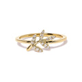 10K yellow gold leaf and branch ring with small round diamond stones