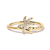 10K yellow gold palm tree ring with round diamond accent stones thumbnail 1