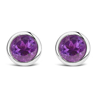 .925 Sterling Silver 6MM Bezel Set Created Gemstone Solitaire Stud Earrings