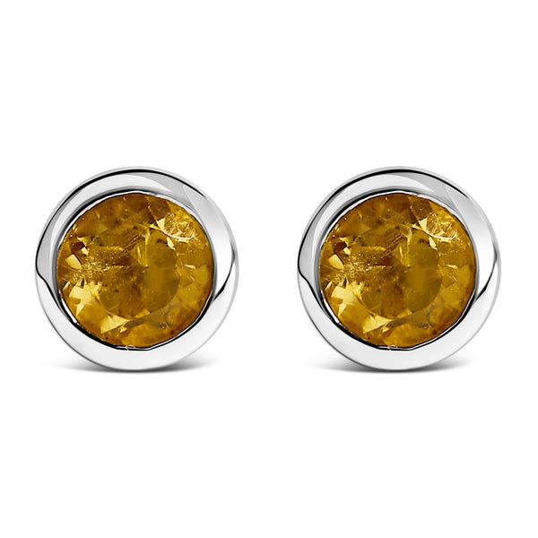 .925 Sterling Silver 6MM Bezel Set Created Gemstone Solitaire Stud Earrings
