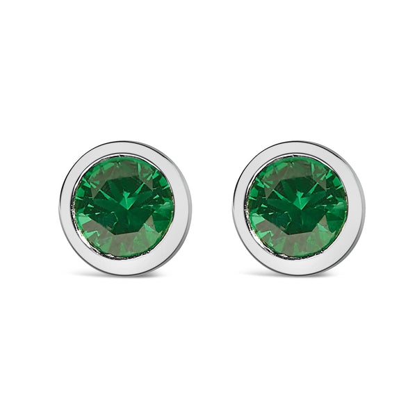 .925 Sterling Silver 6MM Bezel Set Created Gemstone Solitaire Stud Earrings