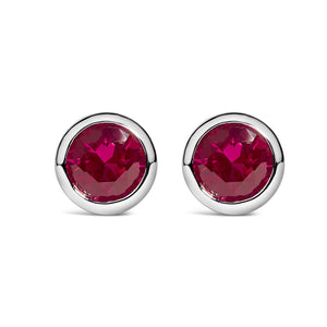 .925 Sterling Silver 6MM Bezel Set Created Gemstone Solitaire Stud Earrings-1