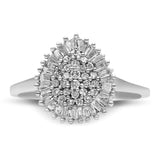 10K White Gold 1/2 Cttw Round & Baguette Cut Diamond Pear Shaped Domed Pavé Cluster with Halo Cocktail Ring (H-I Color, SI1-SI2 Clarity)-3 thumbnail 4