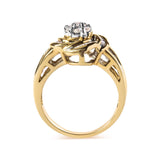 10K Yellow Gold 1/2 Cttw Round and Baguette Diamond Flower Swirl Cocktail Ring (I-J Color, SI2-I1 Clarity)-3 thumbnail 4