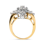 10K Yellow Gold 1 Cttw Round and Baguette cut Diamond Cluster and Rhombus Halo Ring (H-I Color, I1-I2 Clarity)-3 thumbnail 4