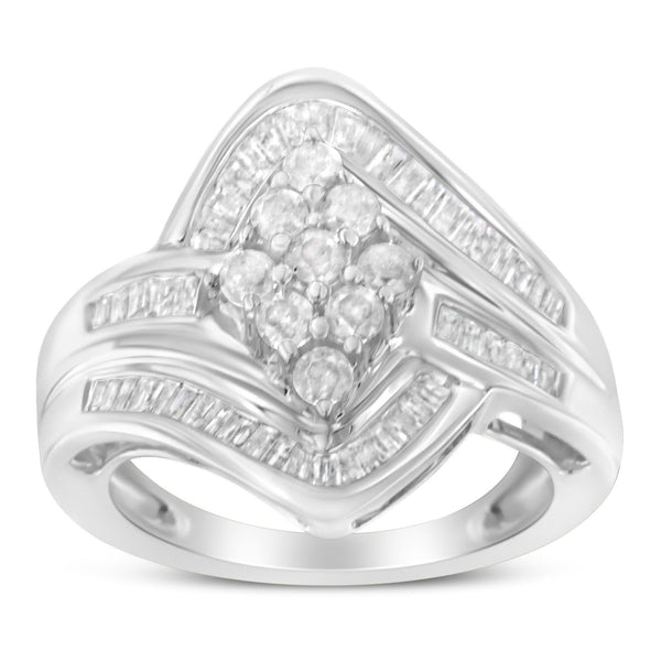 10K White Gold Diamond Bypass Cluster Ring (1 Cttw, I-J Color, I2-I3 Clarity)