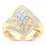 10K Yellow Gold Diamond Bypass Cluster Ring (1 Cttw, I-J Color, I2-I3 Clarity)-3 thumbnail 4