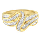 10K Yellow Gold 3/4 Cttw Channel Set Round and Baguette-cut Diamond Double Shank Bypass Ring (J-K Color, I1-I2 Clarity)-3 thumbnail 4