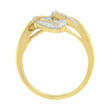 18K Yellow and White Gold Plated .925 Sterling Silver 3/8 Cttw Baguette and Round Diamond Bypass Triple Leaf Ring (I-J Color, I1-I2 Clarity)-3 thumbnail 4