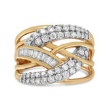 10K Yellow and White Gold 1.0 Cttw Round and Baguette-Cut Diamond Multirow Interwoven Cocktail Ring (I-J Color, I2-I3 Quality)-3 thumbnail 4