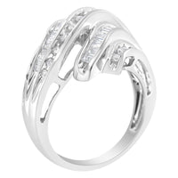 10K White Gold Round and Baguette Cut Diamond Channel Ring (3/4 Cttw, H-I Color, SI2-I1 Clarity)