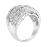 .925 Sterling Silver 1.0 Cttw Channel Set Alternating Round and Baguette Diamond Cross-over Bypass Ring Band (I-J Color, I2-I3 Clarity)-3 thumbnail 4