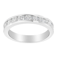 IGI Certified 1.0 Cttw Diamond 18K White Gold Channel-Set Half-Eternity Band Wedding Ring (E-F Color, I1-I2 Clarity)