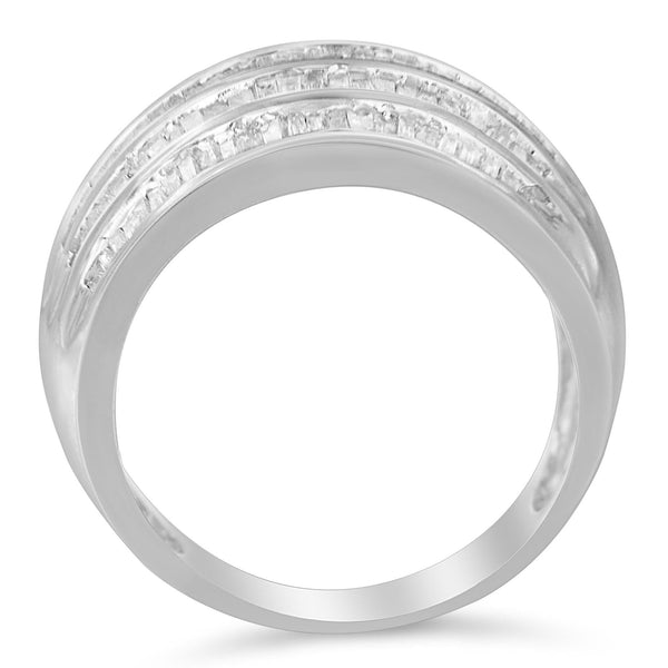 .925 Sterling Silver 1.0 Cttw Baguette-Cut Diamond 6-Row Channel Set Domed Tapered Cocktail Fashion Ring (H-I Color, I2-I3 Clarity)