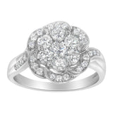 14K White Gold Floral Cluster Diamond Ring (1 Cttw, H-I Color, SI2-I1 Clarity)-3 thumbnail 4