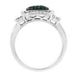 Black Rhodium Plated .925 Sterling Silver 1/2 Cttw White & Blue Diamond Square Halo Cocktail Ring (Fancy Blue & H-I Color, I2-I3 Clarity)-3 thumbnail 4