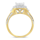 10K Yellow Gold 1.0 Cttw Diamond Composite Cushion-Shape Halo 3-Band-Look Engagement Ring (H-I Color, SI1-SI2 Clarity)-3 thumbnail 4