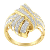 10K Yellow Gold Diamond Bypass Cocktail Ring (1 1/5 Cttw, I-J Color, I2-I3 Clarity)-3 thumbnail 4