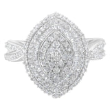 .925 Sterling Silver 1.0 Cttw Round & Baguette-Cut Diamond Marquise-Shaped Cluster Triple Stepped Halo Cocktail Fashion Ring (I-J Color, I2-I3 Clarity)-3 thumbnail 4