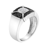 .925 Sterling Silver 3/8 Cttw Composite Enhanced Black and White Diamond Men's Band Ring (H-I, I2-I3)-3 thumbnail 4