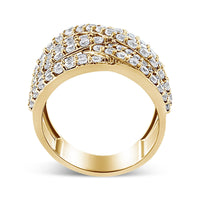 10K Yellow Gold 3.0 Cttw Diamond Eight-Row Bypass Crossover Statement Band Ring (H-I Color, I2-I3 Clarity)