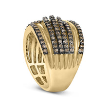 10K Yellow Gold Plated .925 Sterling Silver 1.0 Cttw Champagne Diamond Multi Row Cross Over Band Ring-3