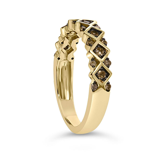 10K Yellow Gold Plated .925 Sterling Silver 1/4 Cttw Champagne Diamond Geometric Band Ring