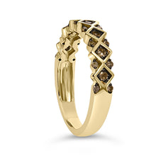10K Yellow Gold Plated .925 Sterling Silver 1/4 Cttw Champagne Diamond Geometric Band Ring-3