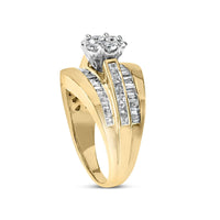 14K Yellow Gold 2-1/3 Cttw Diamond Cluster Channel Set Chevron Shaped Engagement Ring
