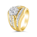 14K Yellow Gold 2-1/3 Cttw Diamond Cluster Channel Set Chevron Shaped Band Engagement Ring & Wedding Band Set (H-I Color, SI1-SI2 Clarity)--3 thumbnail 4