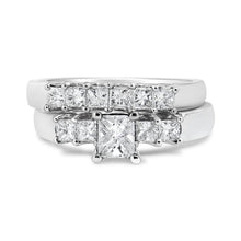 14K White Gold 1 1/2 Cttw 5 Stone Princess Diamond Engagement Wedding Ring Set (H-I Color, SI2-I1 Clarity)-3