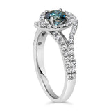 14K White Gold 1-1/3 Cttw White & Blue Diamond Interweaving Double Halo Cocktail Statement Ring (G-H and Fancy Blue Color, SI2-I1 Clarity)-3 thumbnail 4