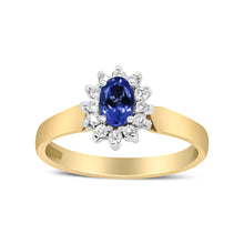 14K Yellow Gold 1/5 Cttw Round Diamond and 6x4mm Oval Blue Tanzanite Halo Ring (H-I Color, I1-I2 Clarity)-3
