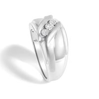 Men's .925 Sterling Silver 1/2 Cttw Diamond Channel Set 3-Stone Band Ring