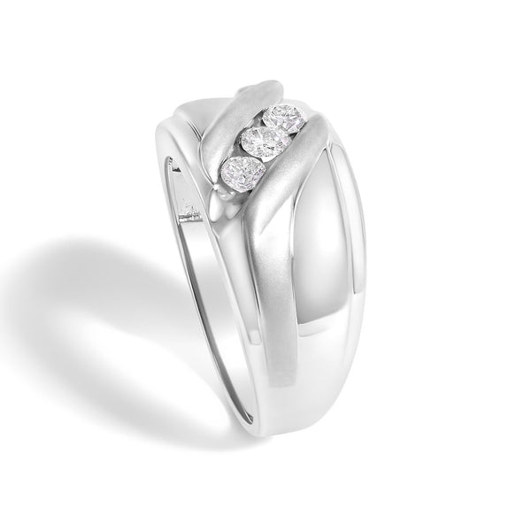 Men's .925 Sterling Silver 1/2 Cttw Diamond Channel Set 3-Stone Band Ring