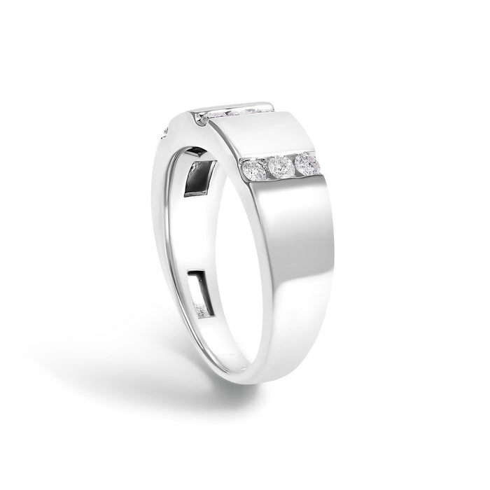 Men's .925 Sterling Silver 1/2 Cttw Diamond Triple Three Stone Row Band Ring (H-I Color, I1-I2 Clarity)