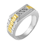 10K Yellow Gold Plated .925 Sterling Silver Diamond Accent Miracle-Set 3 Stone Ridged Band Gentlemen's Fashion Ring (I-J Color, I2-I3 Clarity)-3 thumbnail 4
