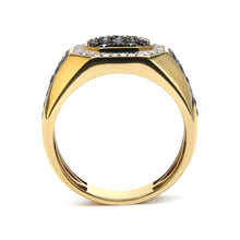 Men's 14K Yellow Gold Plated .925 Sterling Silver 1 1/4 Cttw White and Black Diamond Signet Style Band Ring (Black / I-J Color, I2-I3 Clarity)-3